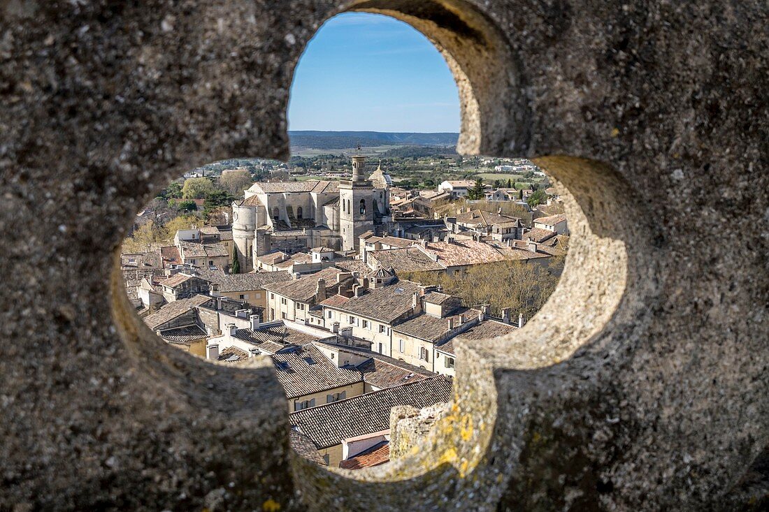 France, Gard, Uzes, Saint Etienne church and the roofs of the old city
