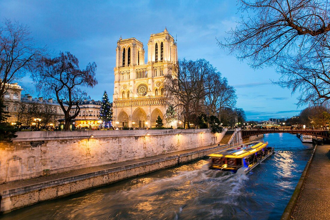 France, Paris, the banks of the Seine listed as World Heritage by UNESCO, the Notre Dame Cathedral on the Ile de la Cite