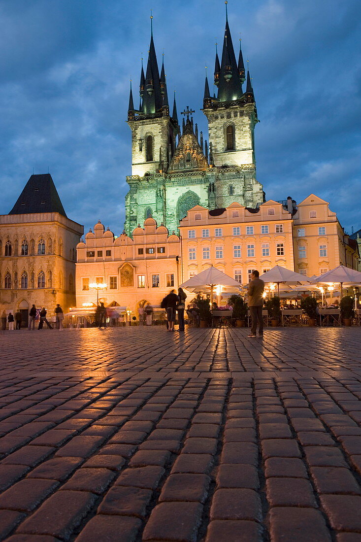 Old Town Square in the evening and the Church of Our Lady before Tyn, Old Town,Prague, Czech Republic, Europe