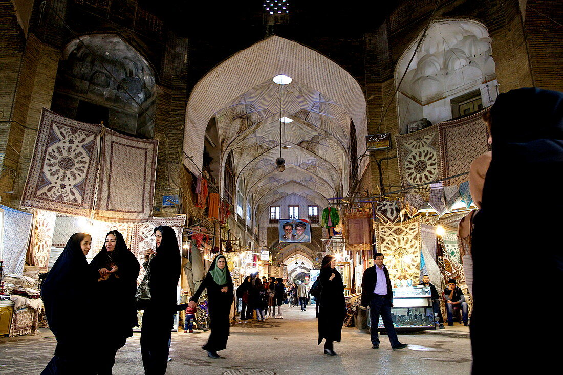 Inside the galleries of the Great Bazaar of Isfahan, Iran, Middle East