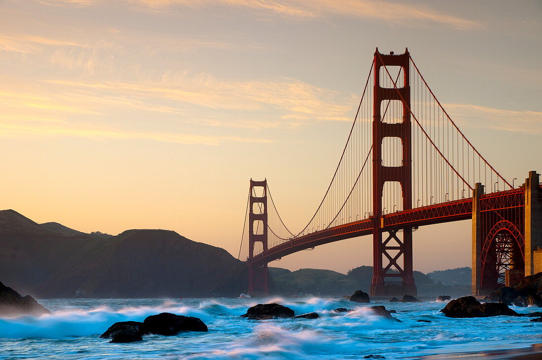 Golden Gate Bridge from Marshall Beach, San Francisco, California, United States of America, North America