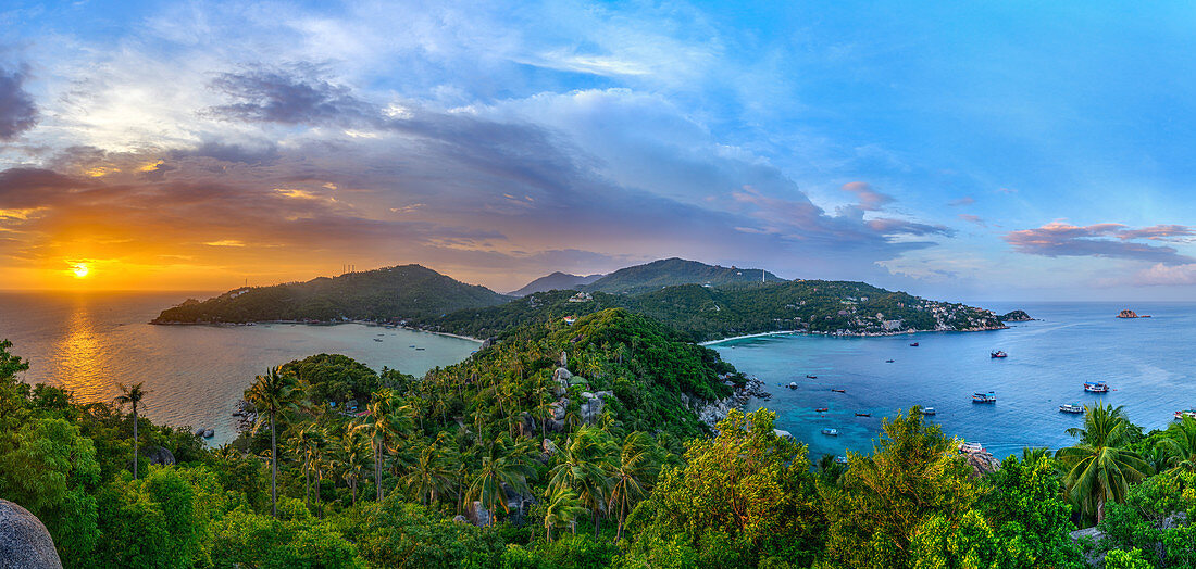 The sun sets over another beautiful day on Koh Tao in southern Thailand, Southeast Asia, Asia