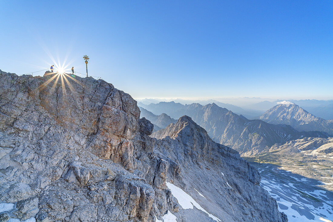 Summit of the Zugspitze in the Wetterstein Mountains, Garmisch-Partenkirchen, Werdenfelser Land, Upper Bavaria, Bavaria, Southern Germany, Germany, Europe