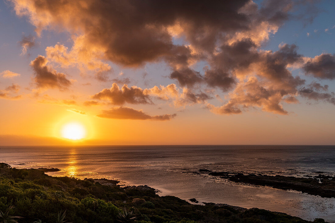 Sunset on the coast at De Kelters, Gansbaai, Garden Route, South Africa, Africa