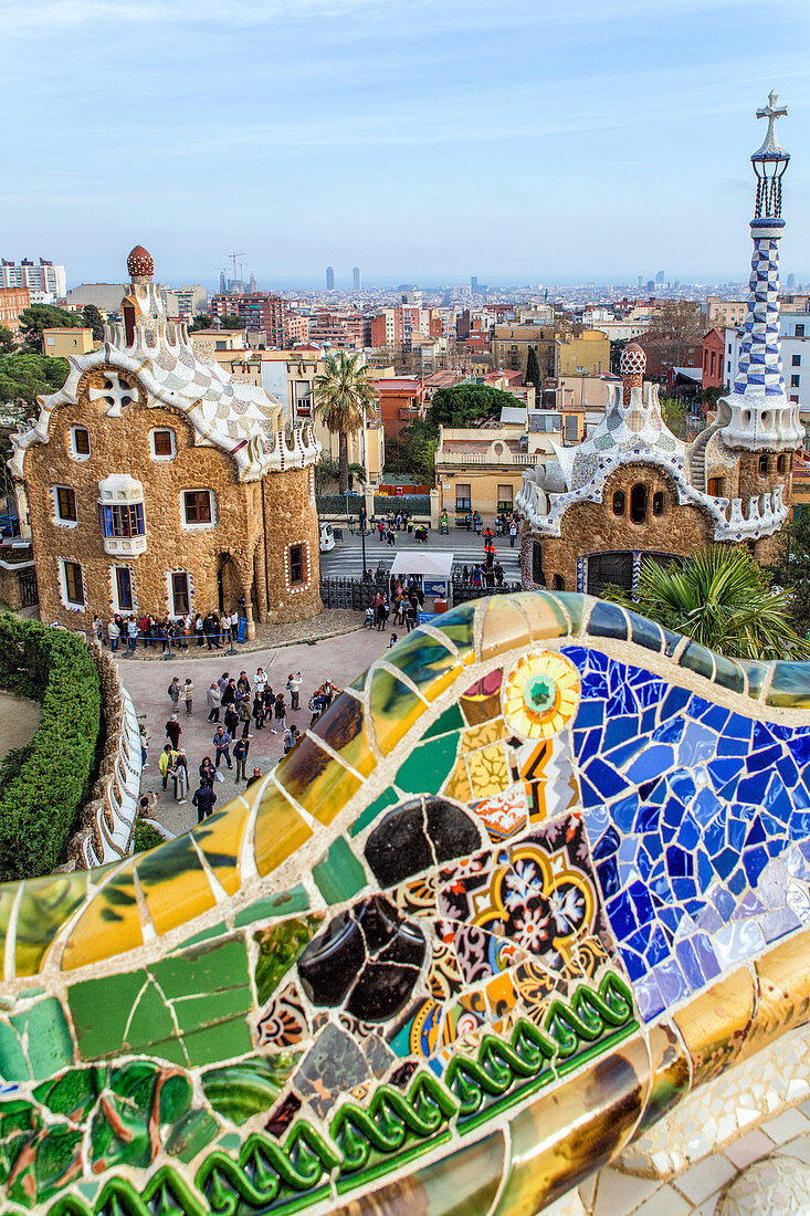 Park Guell von dem Architekten Antonio Gaudi, Unesco Weltkulturerbe, Barcelona, Catalonia, Spanien