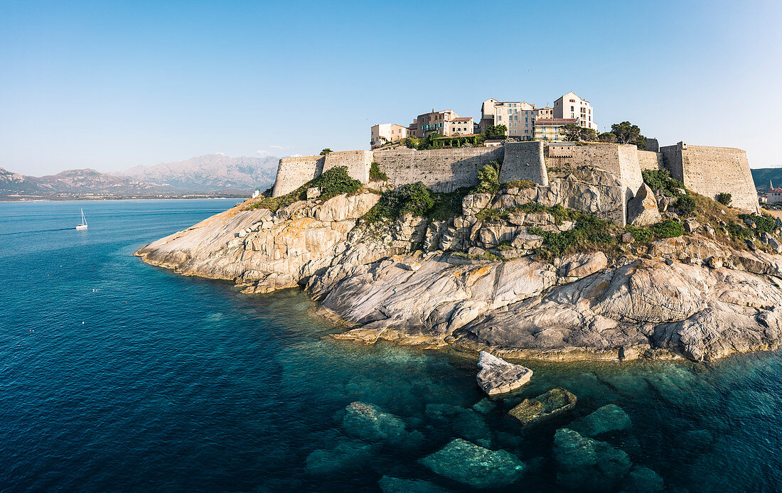 Aerial view of the citadel of Calvi, Corsica, France.