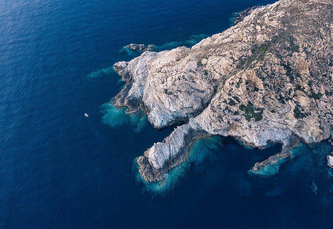 Boat off the La Revellata peninsula, Calvi, Corsica, France.