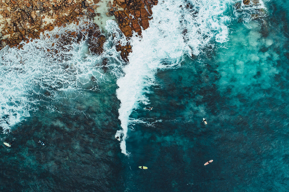 Surfers at South Point, Gracetown near Margaret River, Western Australia, Australia, Oceania