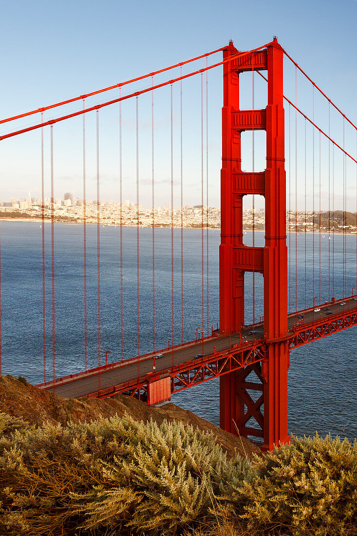 View of the Golden Gate Bridge from the Marin Headlands, San Francisco, California, USA