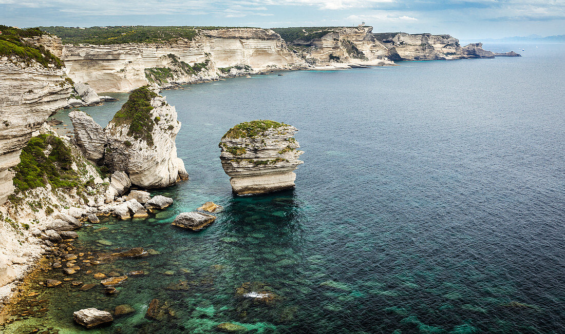 Cliffs at Bonifacio with a view towards Capo Pertusato, Corsica, France