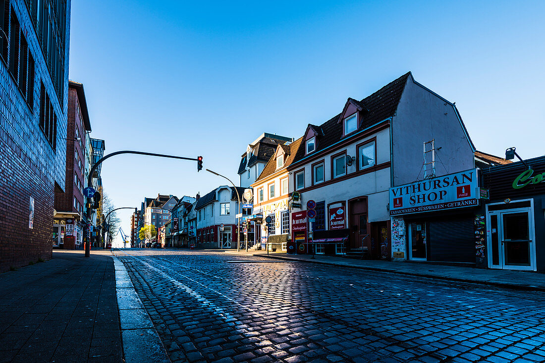 Die leere Davidstraße im Rotlichtviertel in den frühen Morgenstunden, St. Pauli, Hamburg, Deutschland