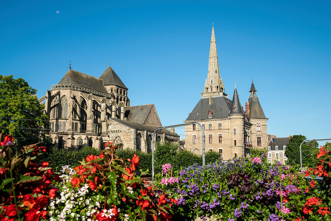 Saint Sauveur abbey and town hall, Redon, Ille-et-Vilaine department, Brittany, France, Europe