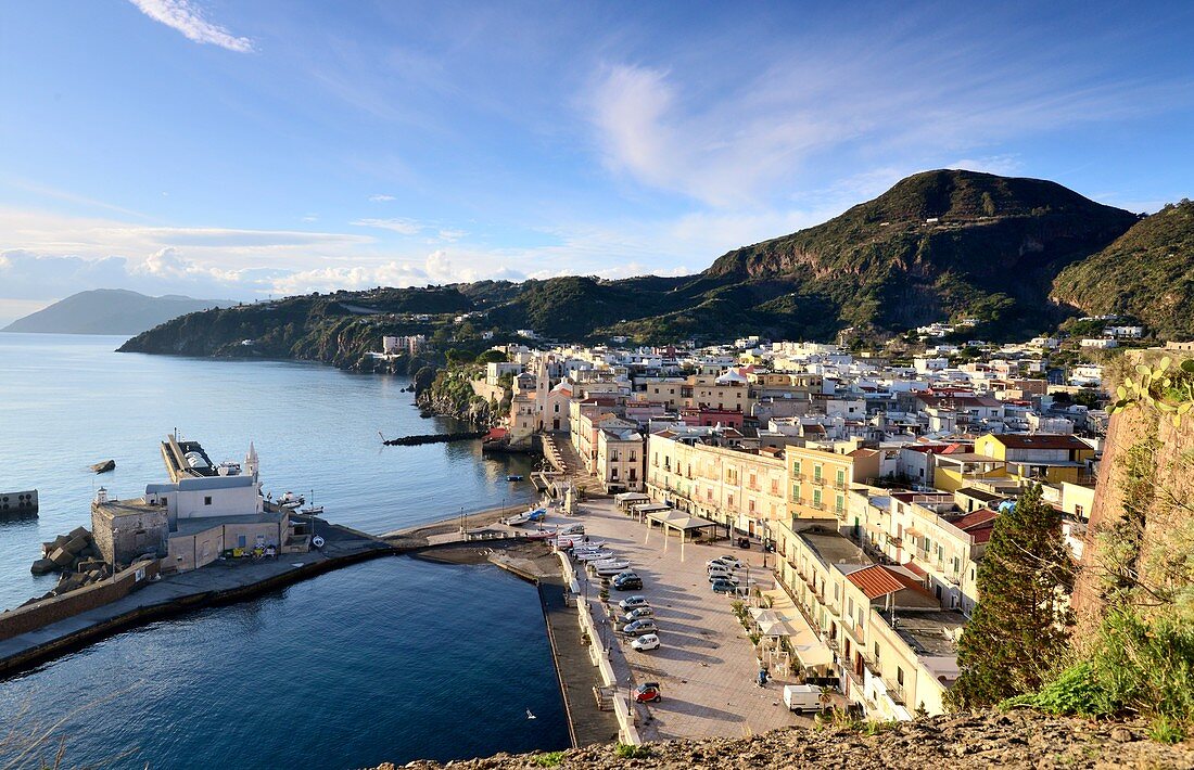 View from the castle to the old port, Lipari, Aeolian Islands, southern Italy