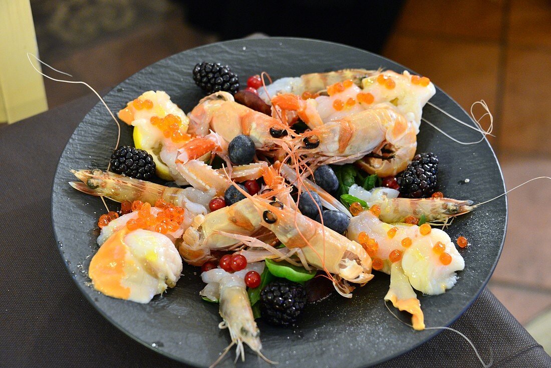 Seafood with shrimps, fish starter, Sicily, Italy