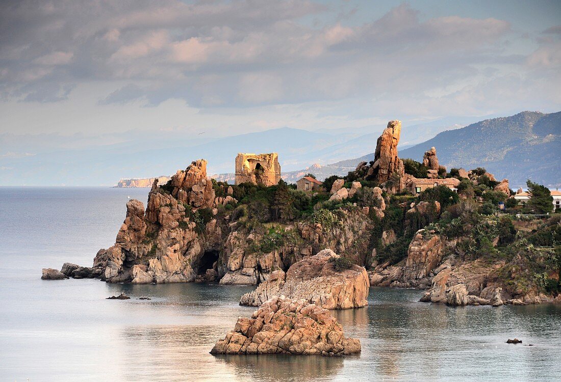 Sea coast, landscape, rocks, view from Rocca di Cefalu to the east, Cefalu, north coast, Sicily, Italy