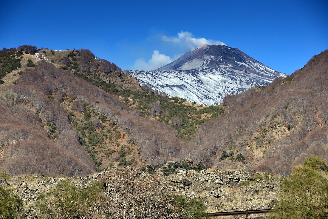 Lava landscape, view from the south of Mount Etna, Sicily, Italy