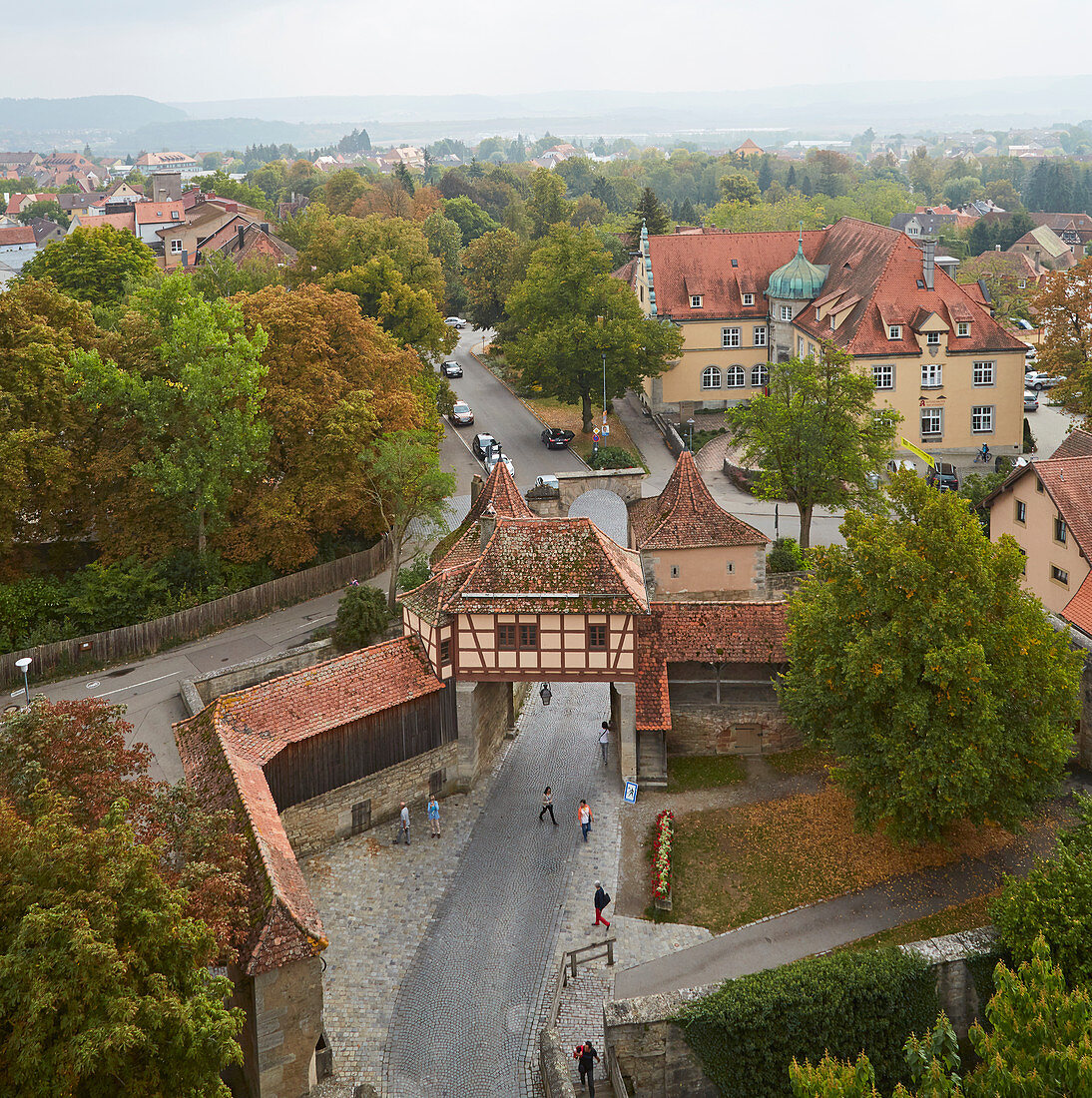 View from the R? Derturm to the old town, Rothenburg ob der Tauber, Romantic Road, Franconia, Bavaria, Germany, Europe