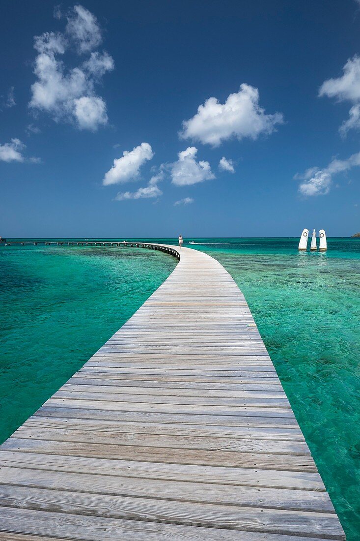 France, Martinique, Sainte-Anne, Pointe du Marin beach, pontoon of Club Med Les Boucaniers