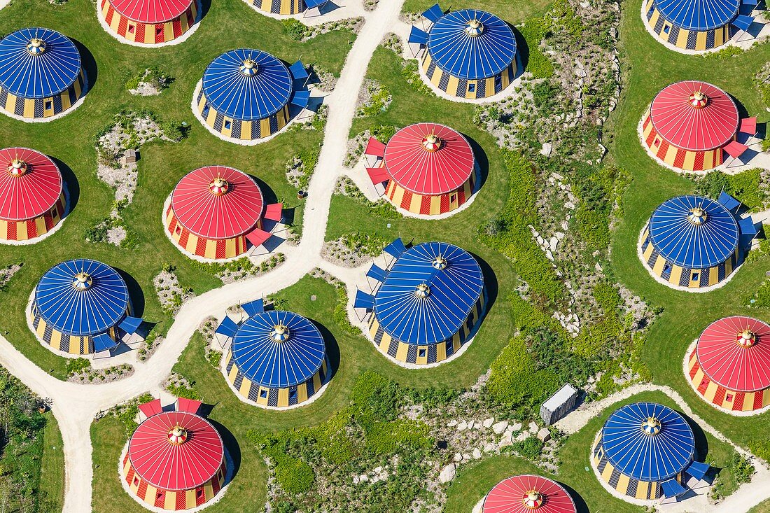 France, Vendee, Les Epesses, Le Puy du Fou historical theme park, The Field of the Cloth of Gold hotel (aerial view)