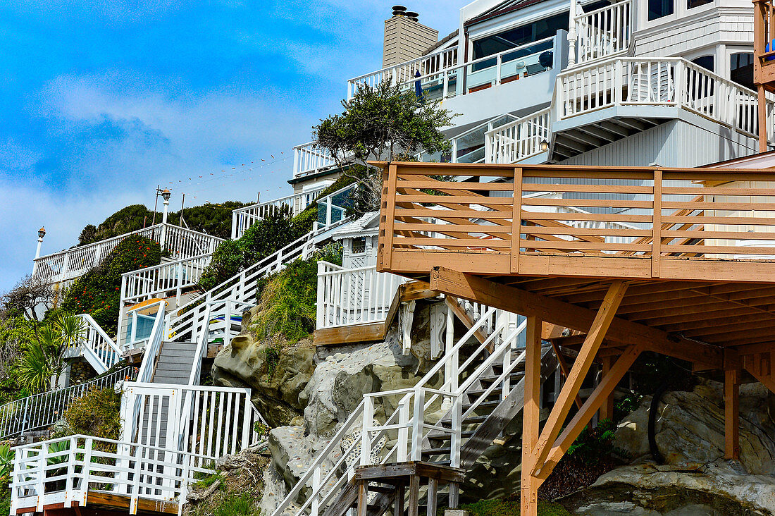 Nested stairs and a beach house in LAguna Beach, California, USA
