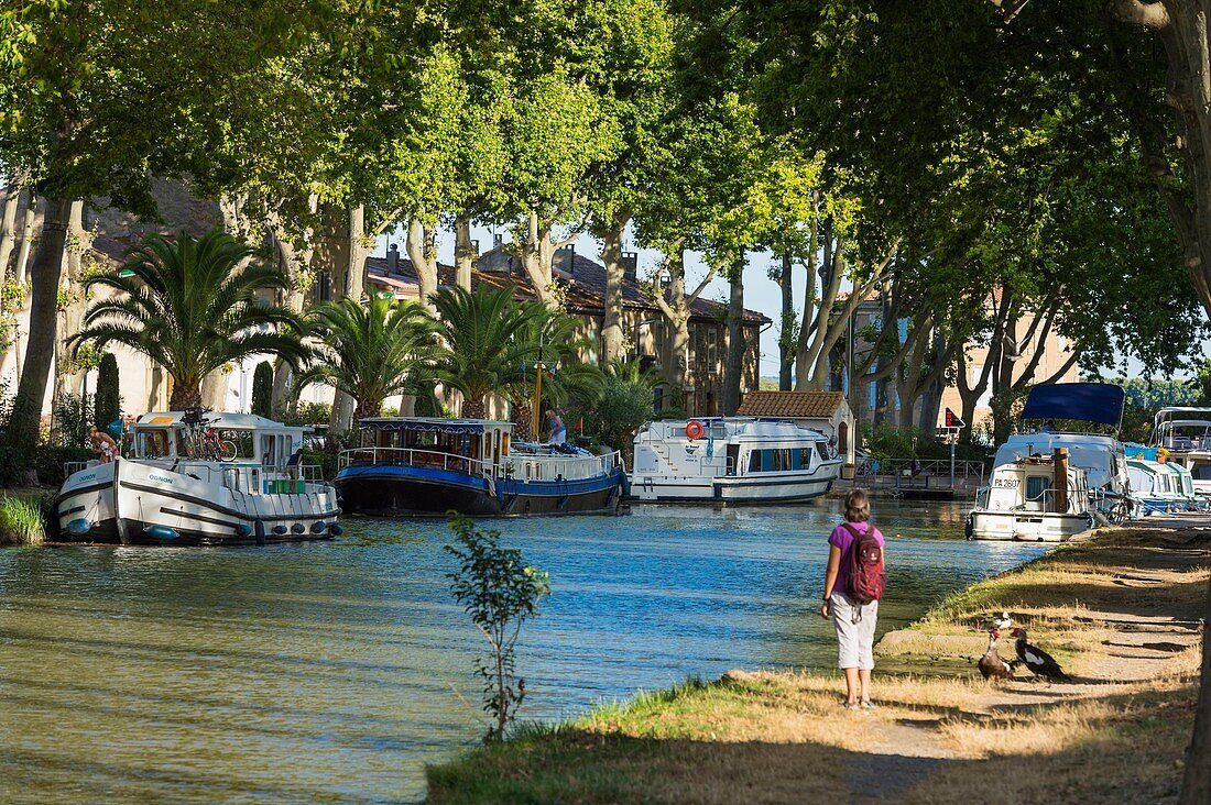 Frankreich, Aude, Salleles d'Aude, eine kleine Stadt am Junction Canal, die den Canal du Midi mit dem Canal de la Robine verbindet, UNESCO Weltkulturerbe
