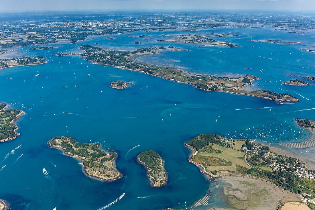 Frankreich, Morbihan, Golf von Morbihan, Ile de la Jument, Hent Tenn und Ile aux Moines (Luftaufnahme)