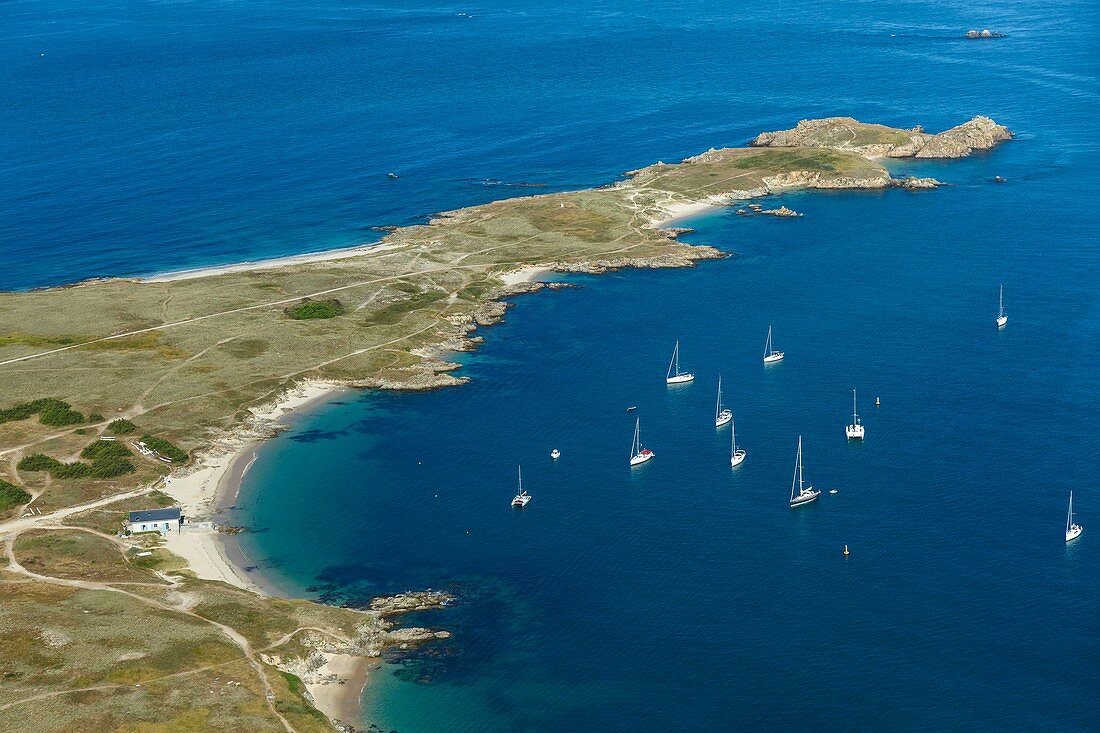 Frankreich, Morbihan, Hoedic, Pointe du Vieux Château (Luftaufnahme)