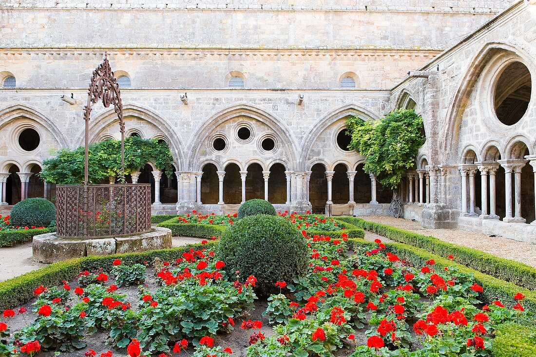 France, Aude, Pays Cathare, Narbonne, cloister and water tank of Sainte Marie de Fontfroide cistercian abbey