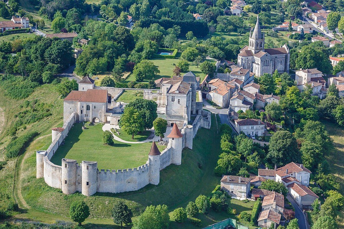 France, Charente, Villebois Lavalette, the village and the castle (aerial view)