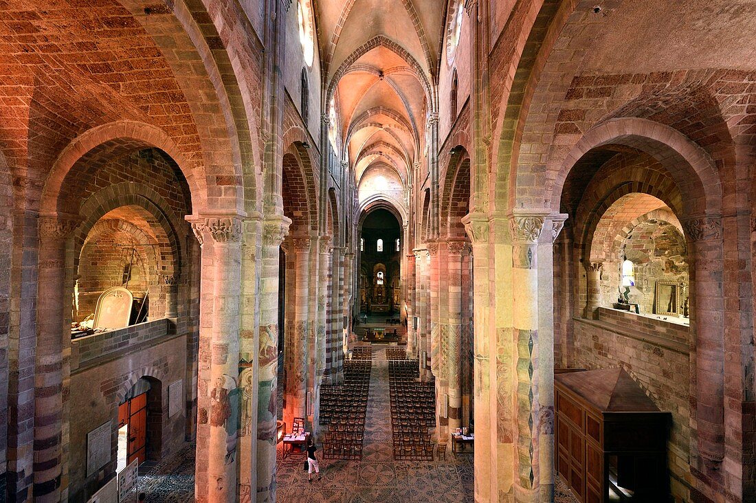 France, Haute Loire, Brioude, Basilica of Saint Julien, the nave