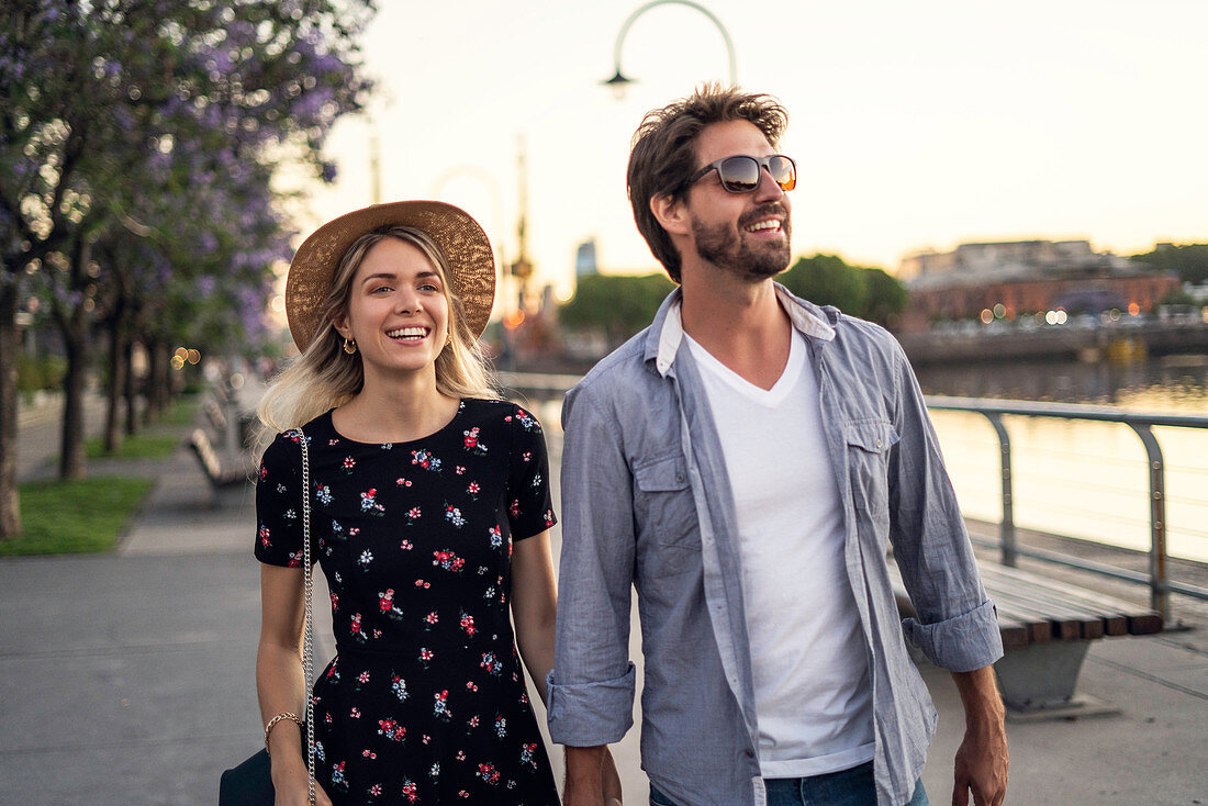 Couple walking on street