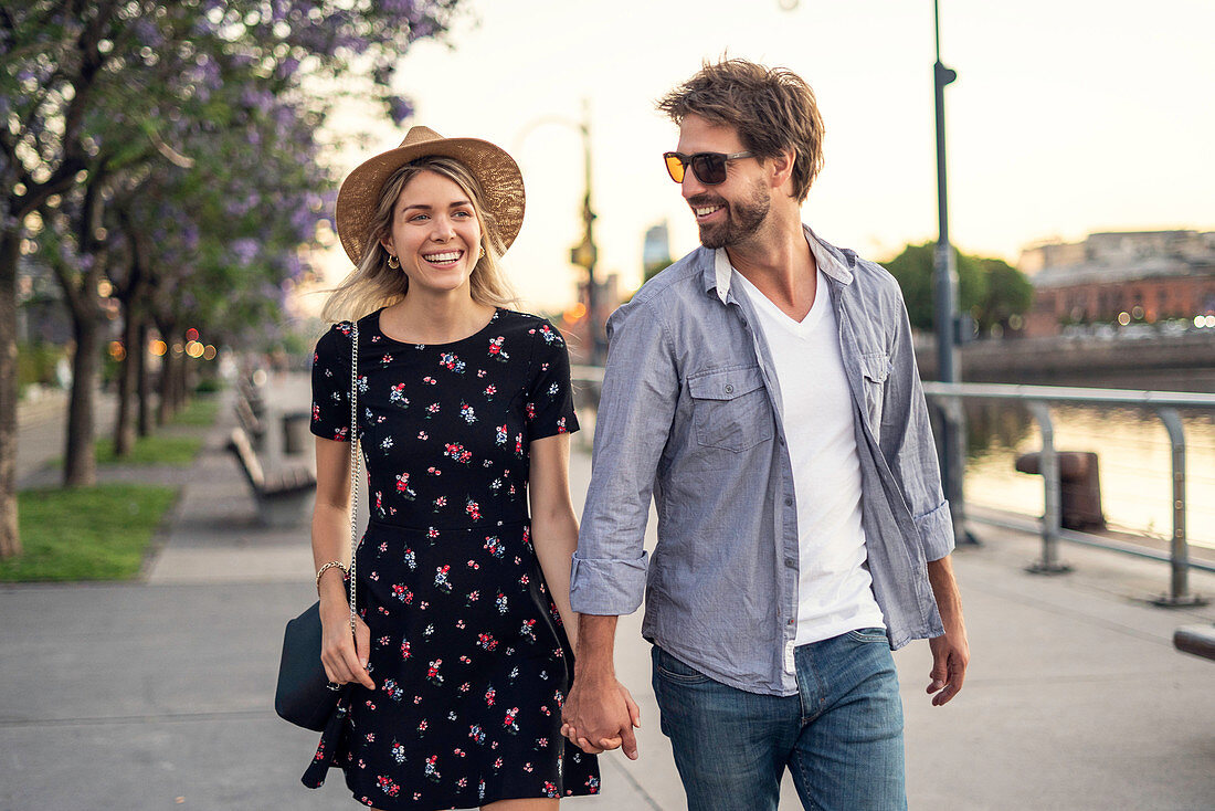 Couple walking on street