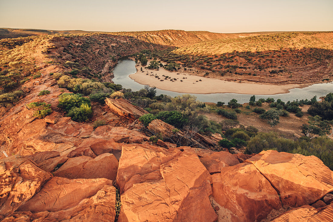 Abendstimmung beim Natures Window im Kalbarri Nationalpark in Westaustralien, Australien, Ozeanien;