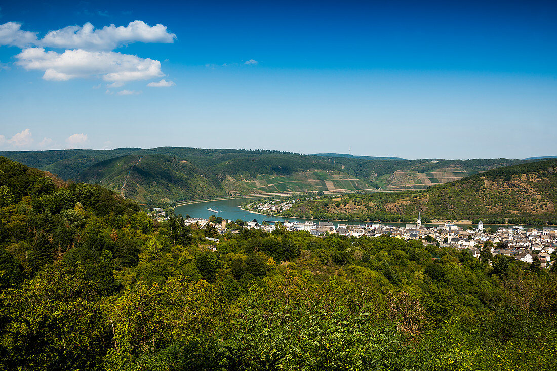 View of Boppard and Rhine, Boppard, Upper Middle Rhine Valley, Rhineland-Palatinate, Germany