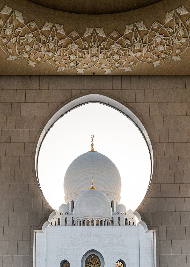 View of the dome of the Sheikh Zayed Grand Mosque in Abu Dhabi, UAE