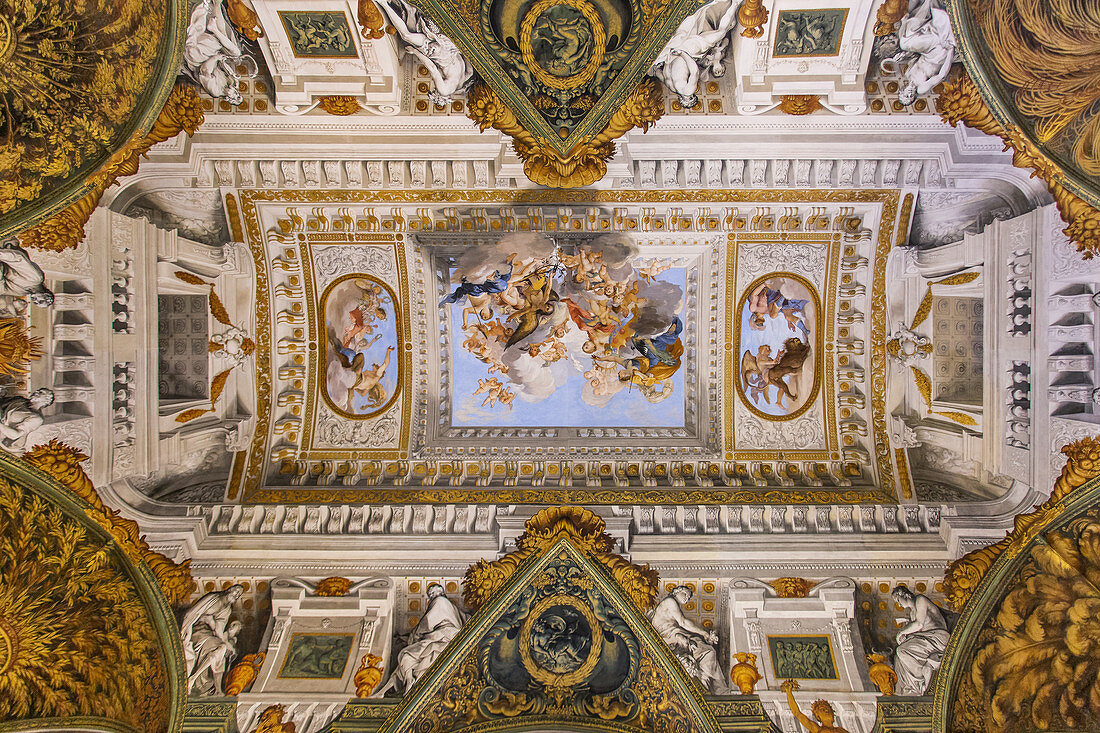 Beautifully decorated ceiling in the Palazzo Pitti in Florence, Italy