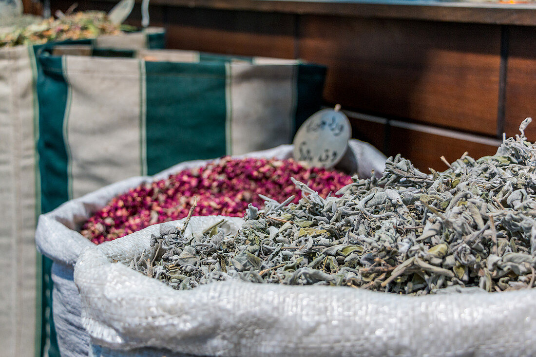 Spices and tea in the souk of Amman, Jordan