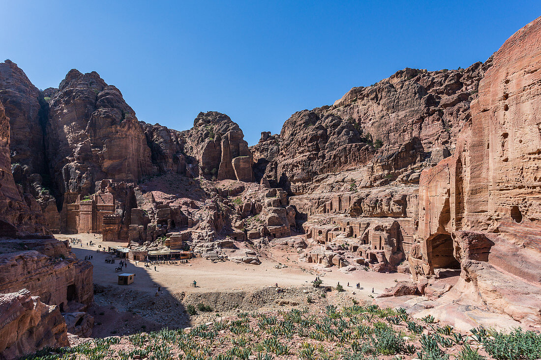 Top view of the ancient Nabataean city of Petra, Jordan