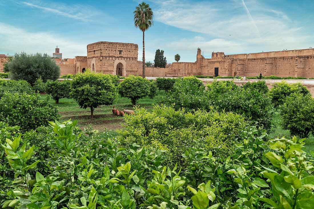 The gardens at El Badi Palace in Marrakech, Morocco