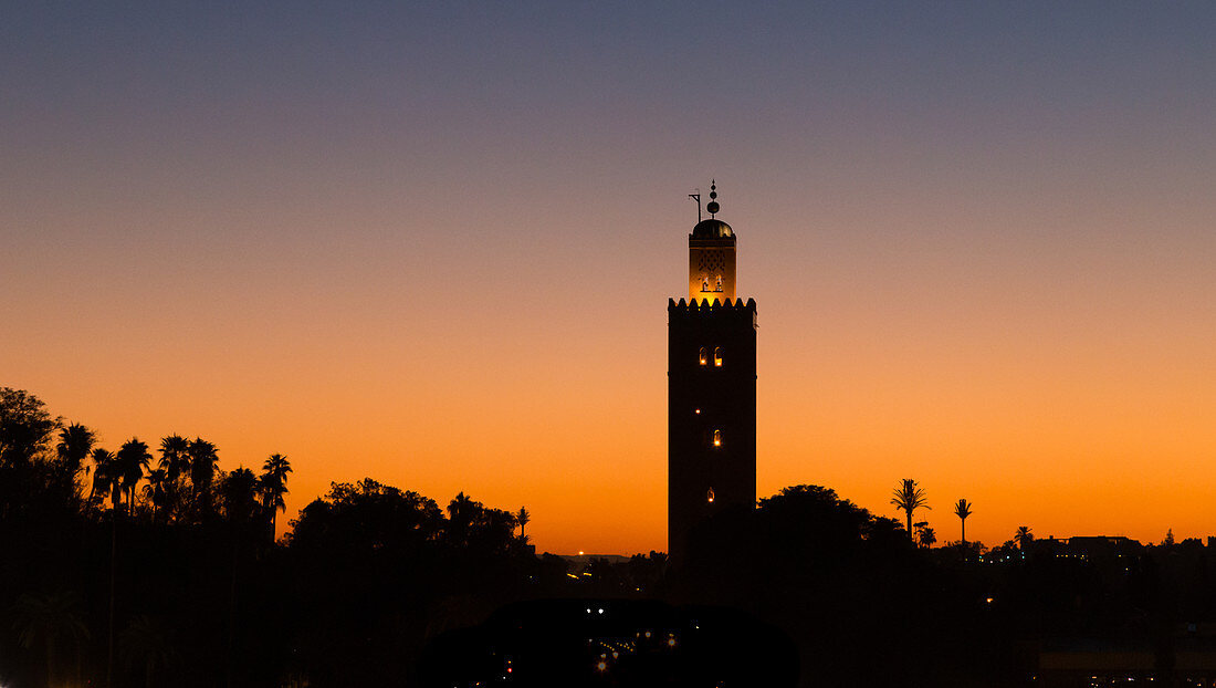 Sunset overlooking the Koutoubia mosque in Marrakech, Morocco