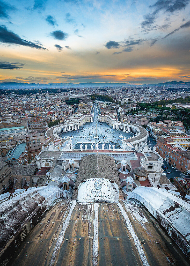View of the Vatican from the platform of St. Peter's Basilica in Rome, Italy