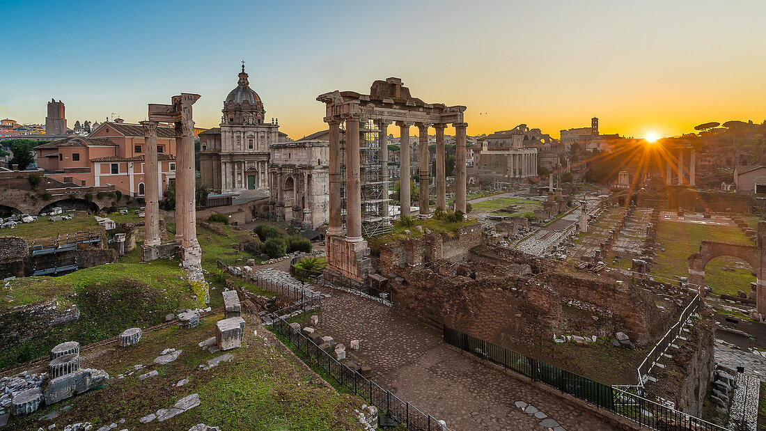Sunrise at the Roman Forum in Rome, Italy