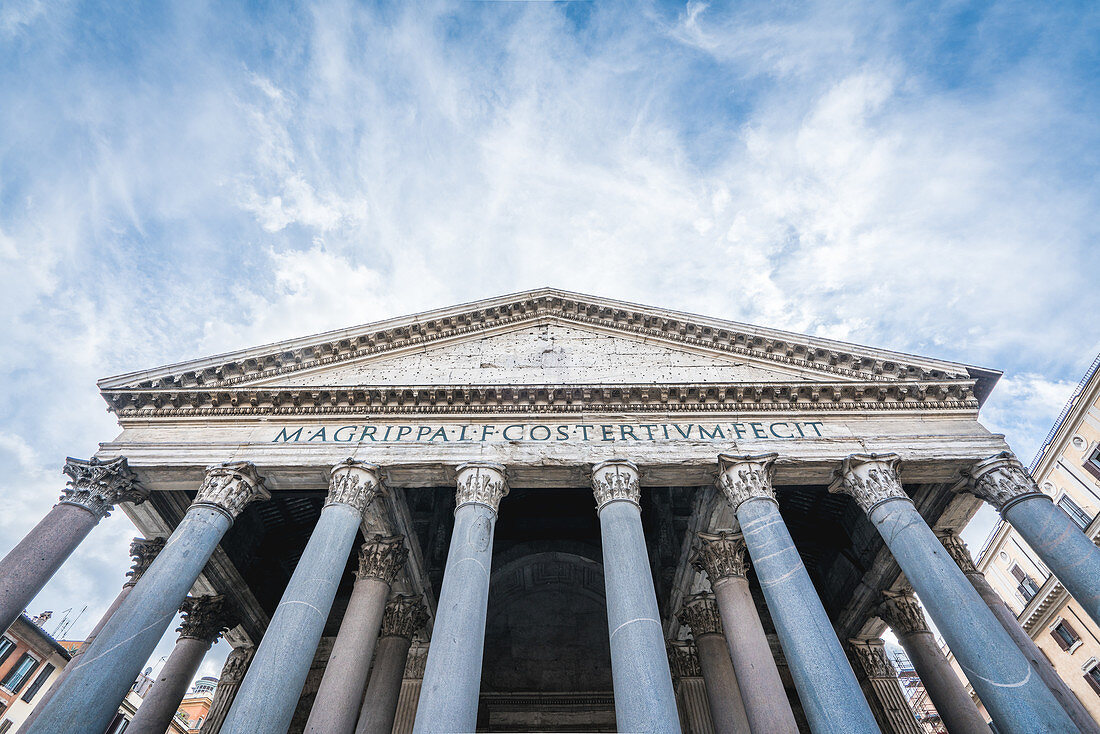 Front view of the Pantheon in Rome, Italy