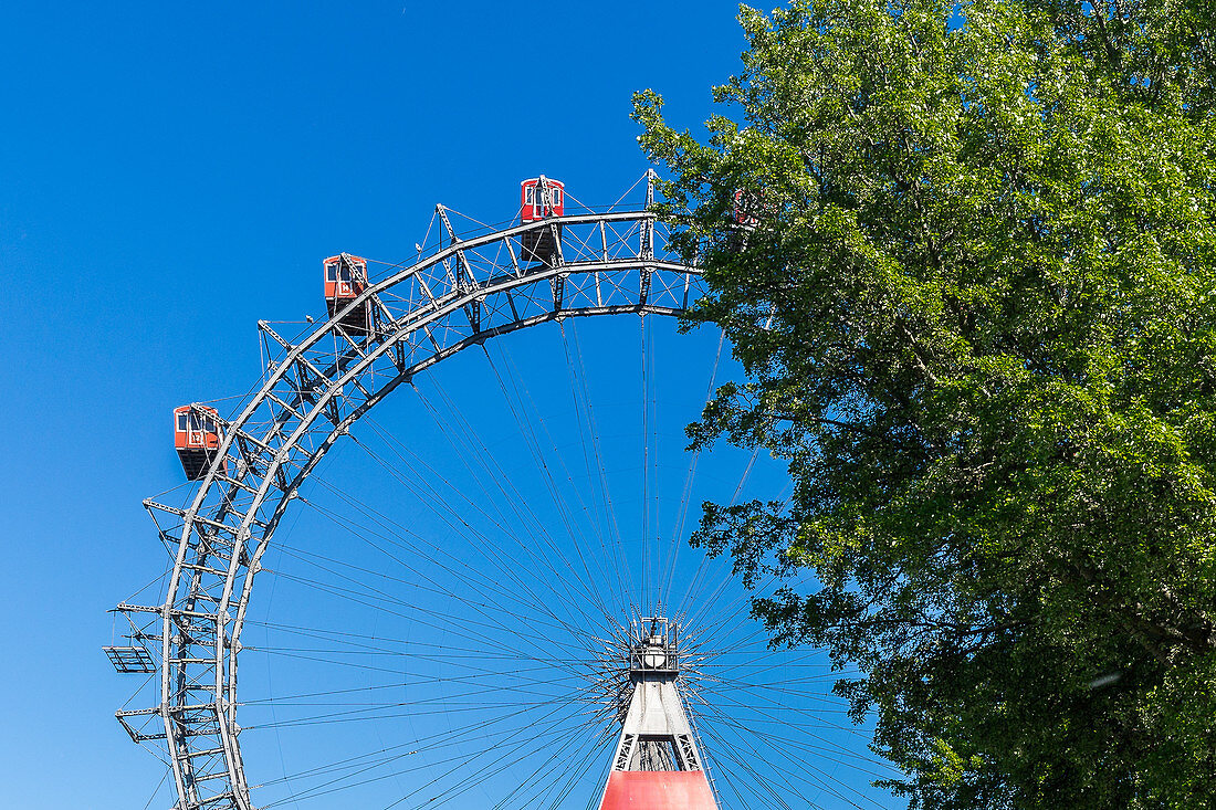 View of the historic ferris wheel in the Vienna Prater, Vienna, Austria