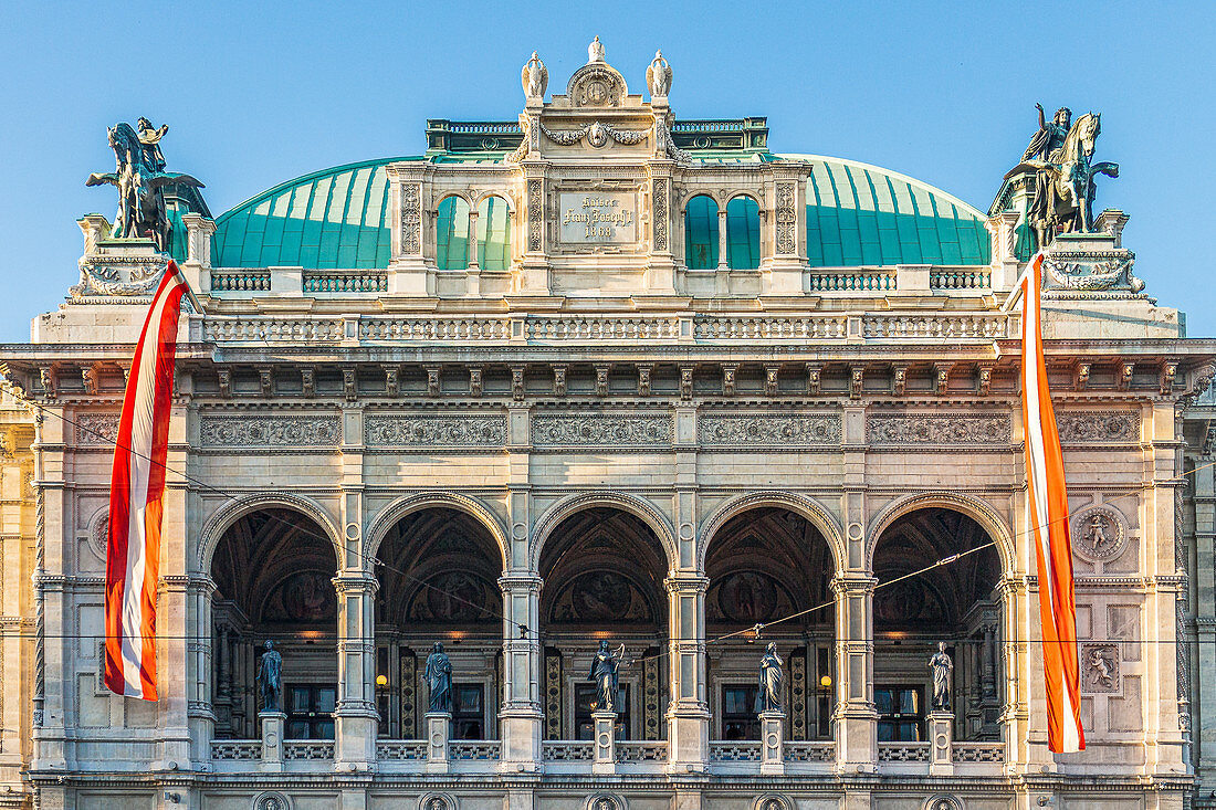 The exterior facade of the State Opera in Vienna, Austria