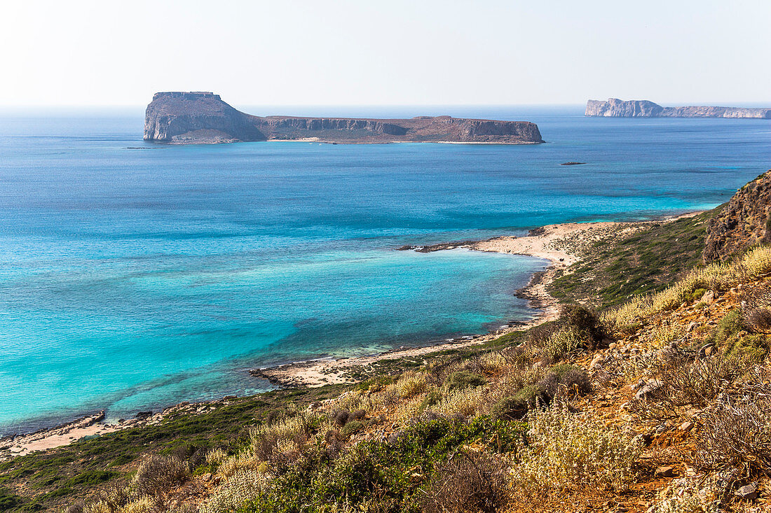 View over coast and sea at Balos lagoon, northwest Crete, Greece