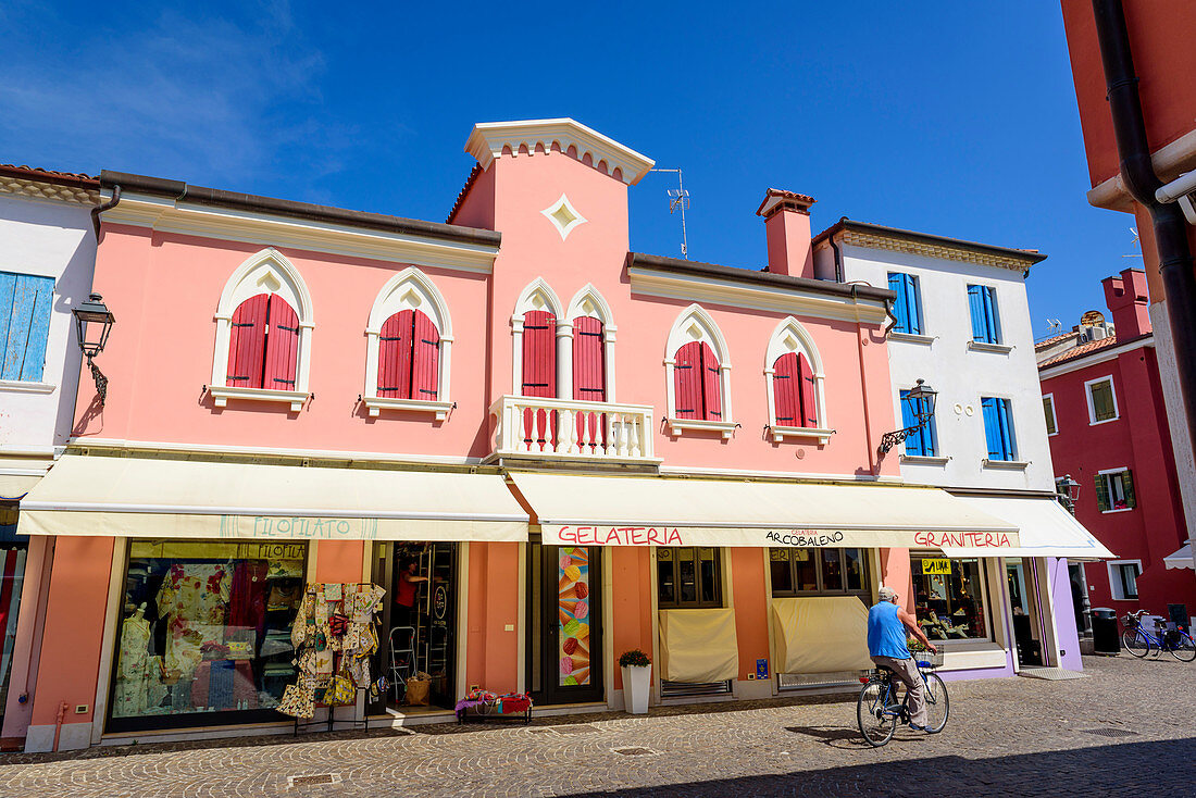 Colorful house facades in Caorle, Veneto, Italy