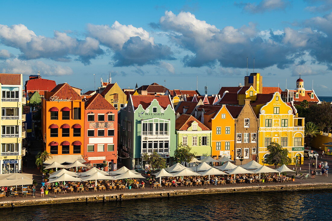 View of the city center in the late afternoon, seen from the opposite side, Willemstad, Curacao, Netherlands Antilles, Caribbean