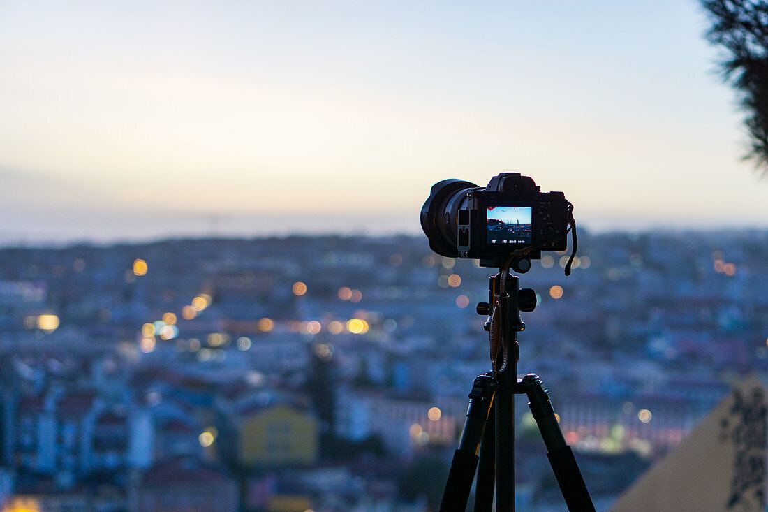 Camera over the rooftops of Lisbon, Portugal