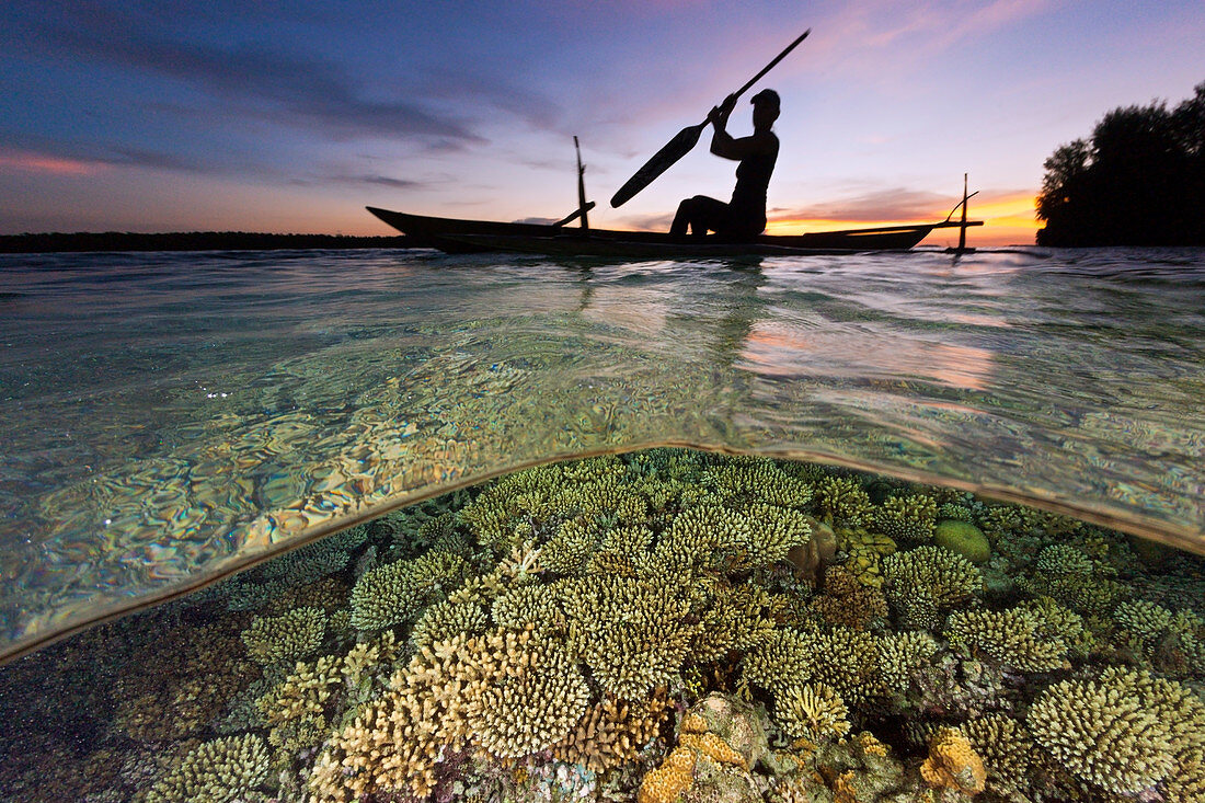 Coral reef at sunset, New Ireland, Papua New Guinea